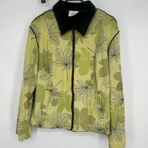 Robert Kitchen Women's Faux Suede Green Floral‎ zip up jacket size XL